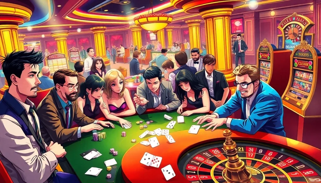 Engage with Kèo Nhà Cái 5 at a vibrant casino filled with excited players at the poker table.